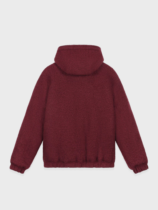 Arte Antwerp Boiled Wool Hooded Jacket in Bordeaux, achteraanzicht