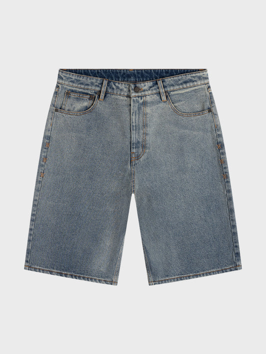 Compact Shield Embroidery Denim Shorts — front