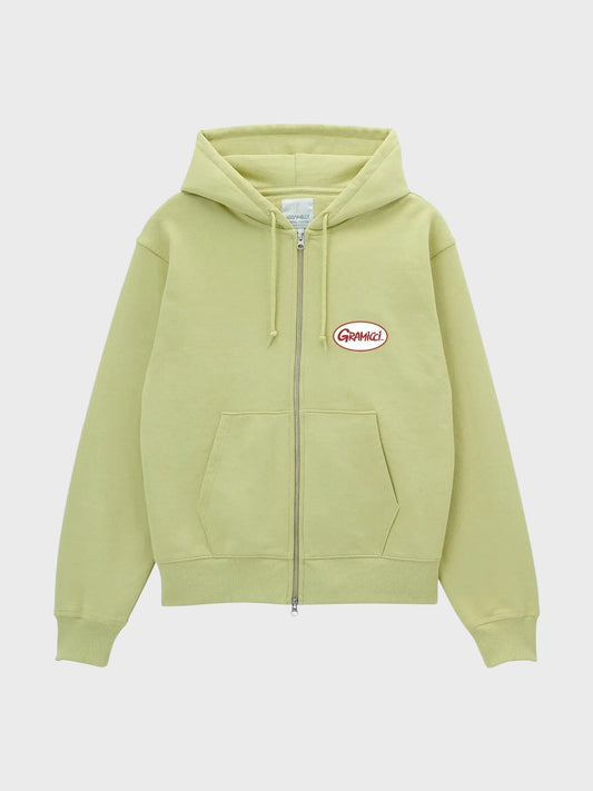 Oval Patch Zip Hooded Sweatshirt — front