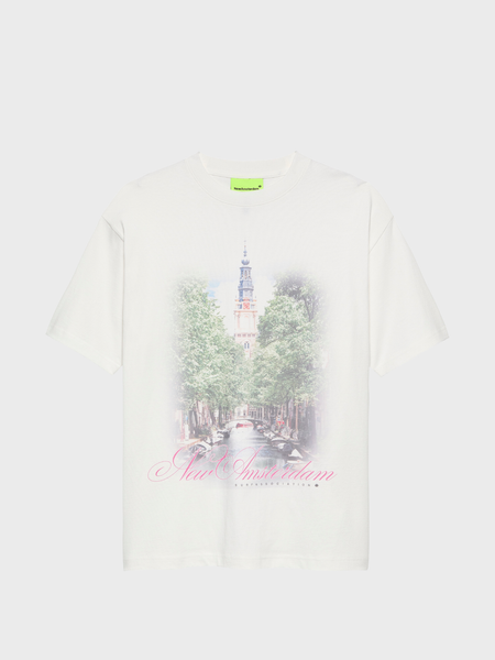 New Amsterdam Surf Association City of Water Tee washed white voorkant met kanaaltafereel en roos script
