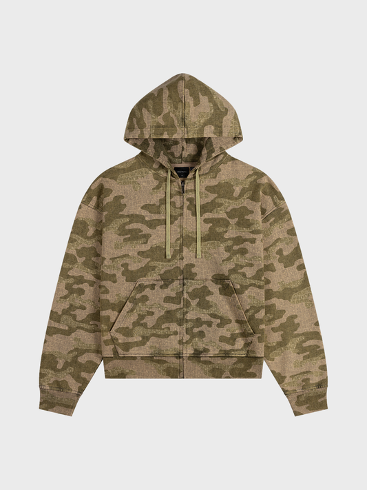 Boxy Camo Zip Up Hoodie
