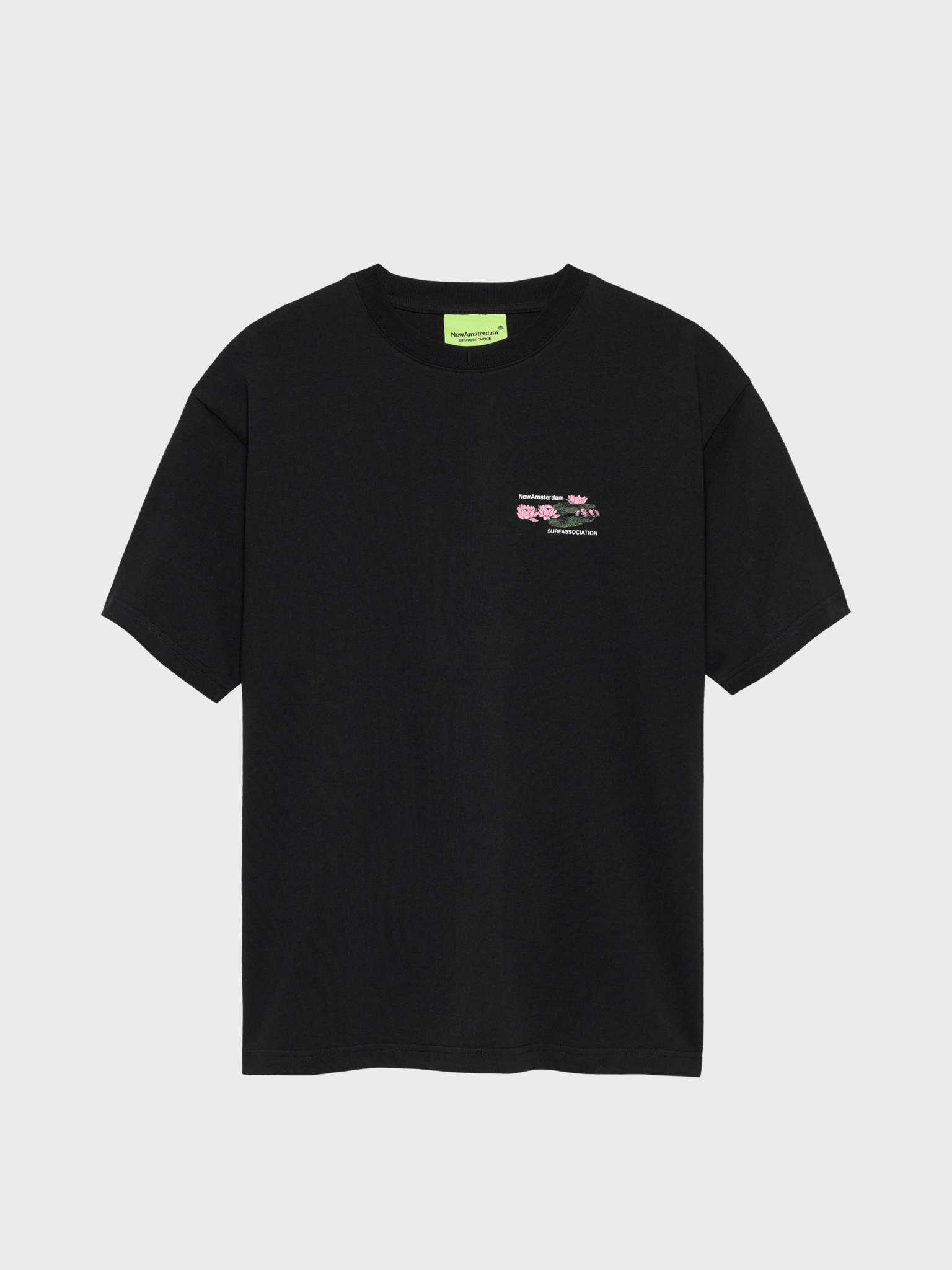 New Amsterdam Surf Association Lilies T-shirt in zwart met geborduurde lelies-print op borst