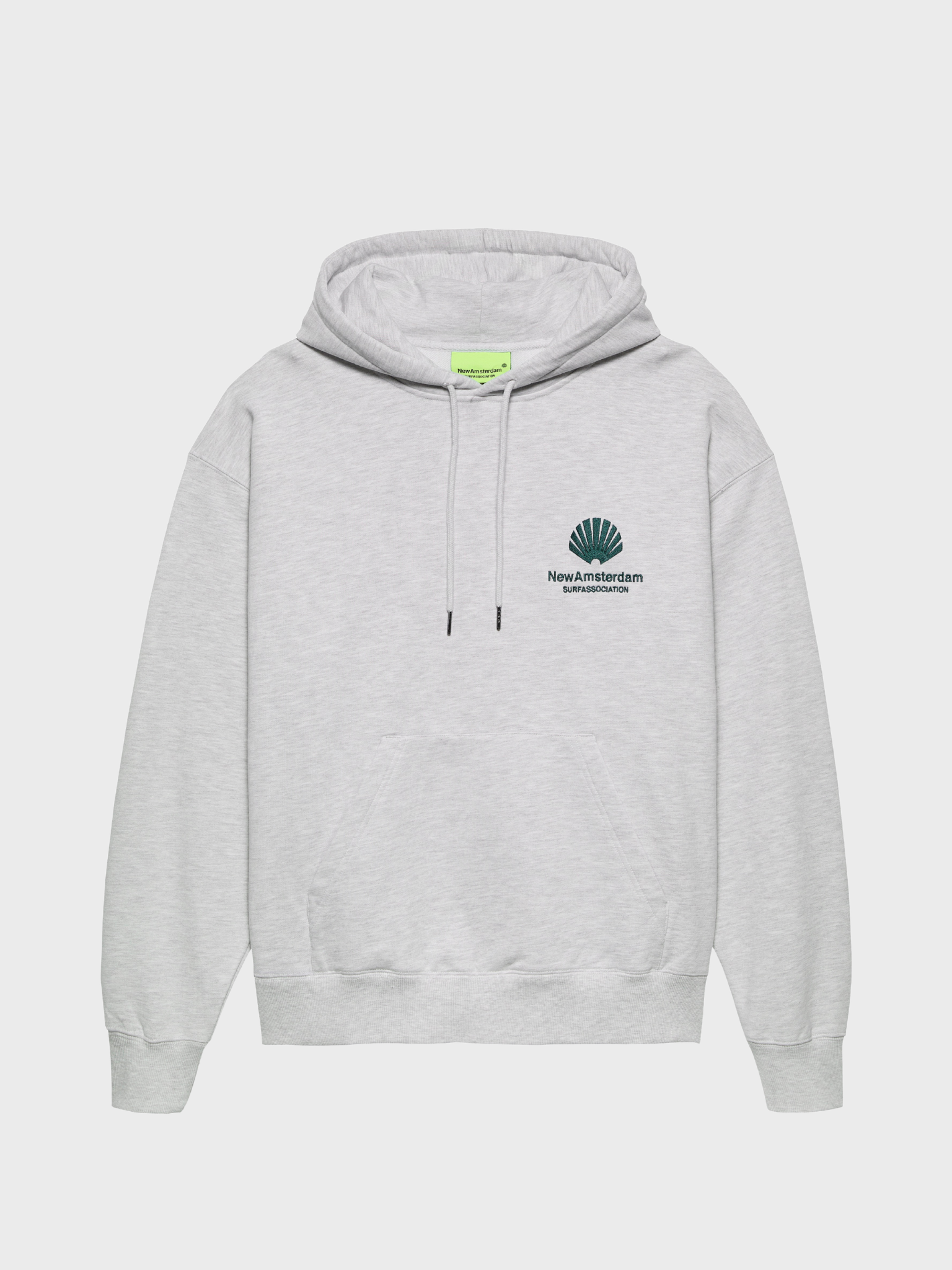 New Amsterdam Surf Association Logo Hoodie in Ash, voorkant met klein geborduurd logo