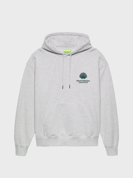 New Amsterdam Surf Association Logo Hoodie in Ash, voorkant met klein geborduurd logo