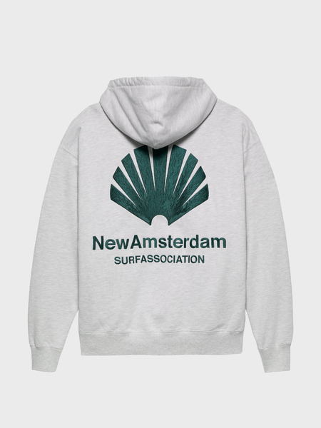 New Amsterdam Surf Association Logo Hoodie achterkant, ash grijs met bottle green print