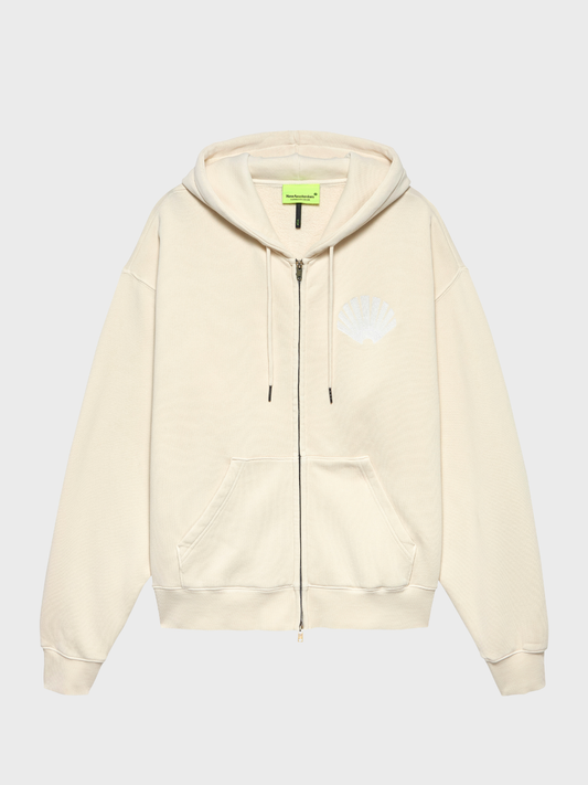 Logo Zip Hoodie Ecru/White