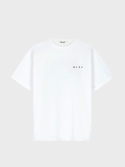 OLAF Lasso Face Tee in optisch wit, voorkant met klein logo