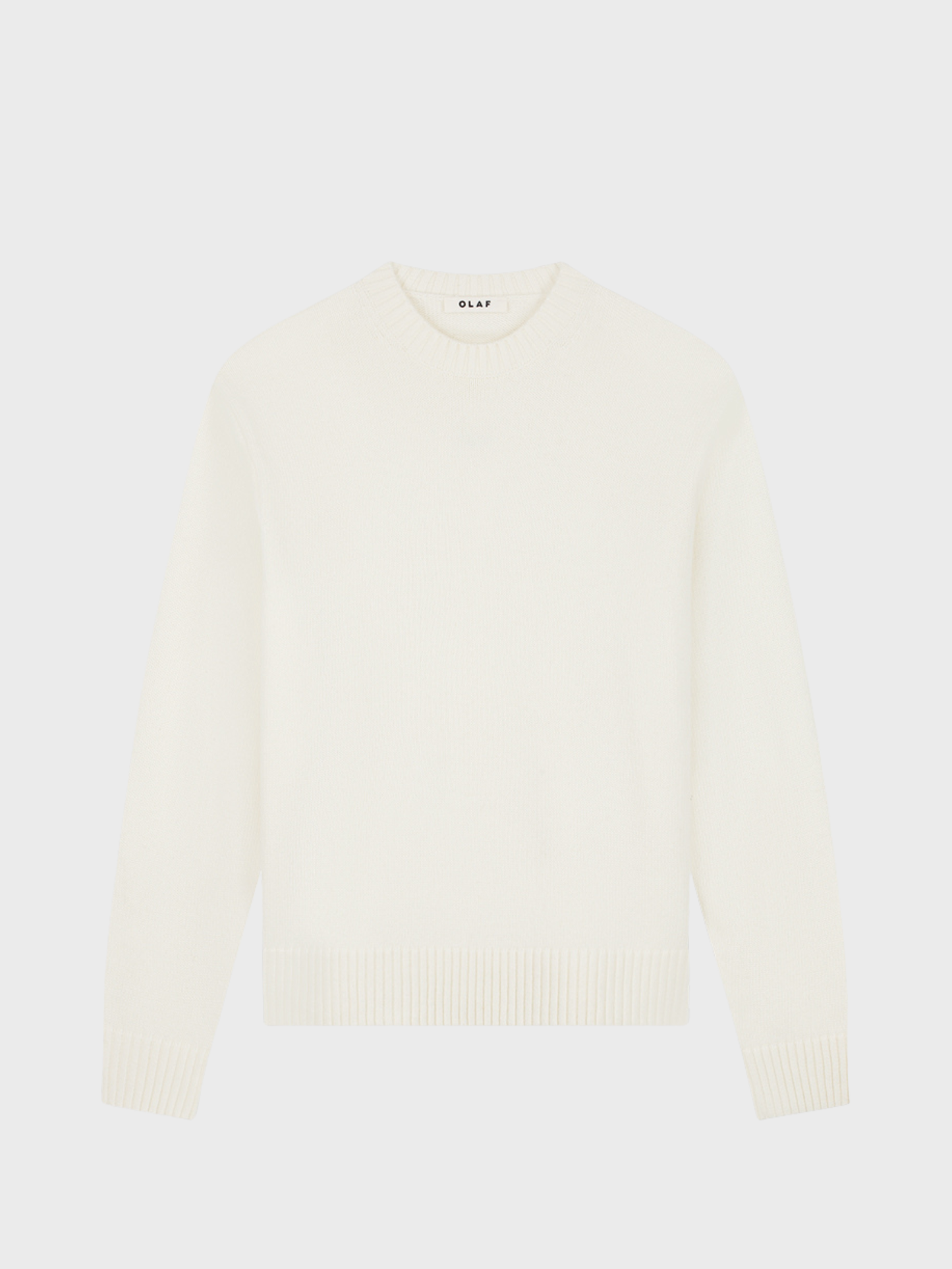 OLAF Essential Knitted Crewneck in Offwhite, front view