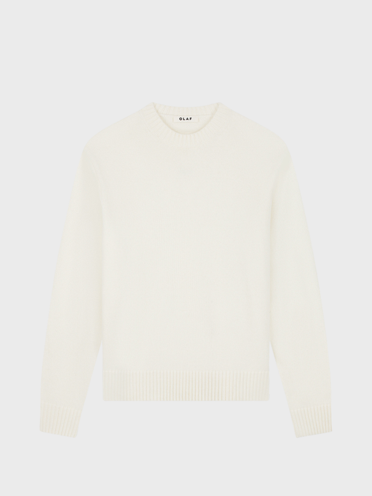 OLAF Essential Knitted Crewneck in Offwhite, front view
