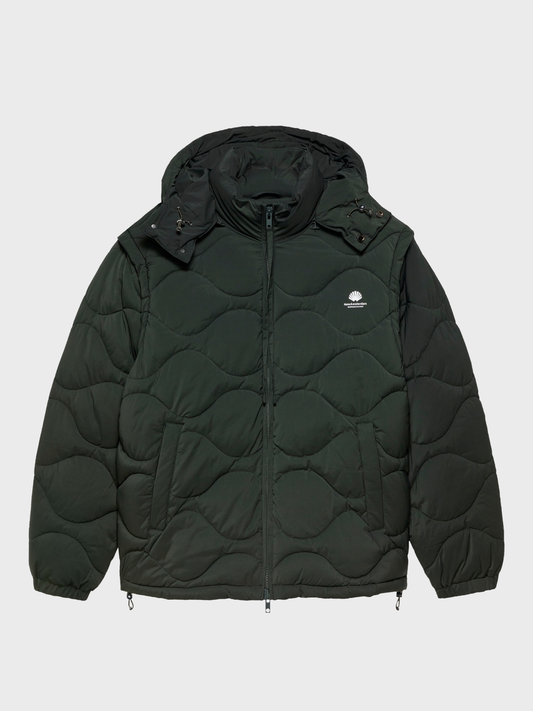 New Amsterdam Surf Association Detachable Jacket in Olive met golfvormige stiksels en afneembare capuchon.