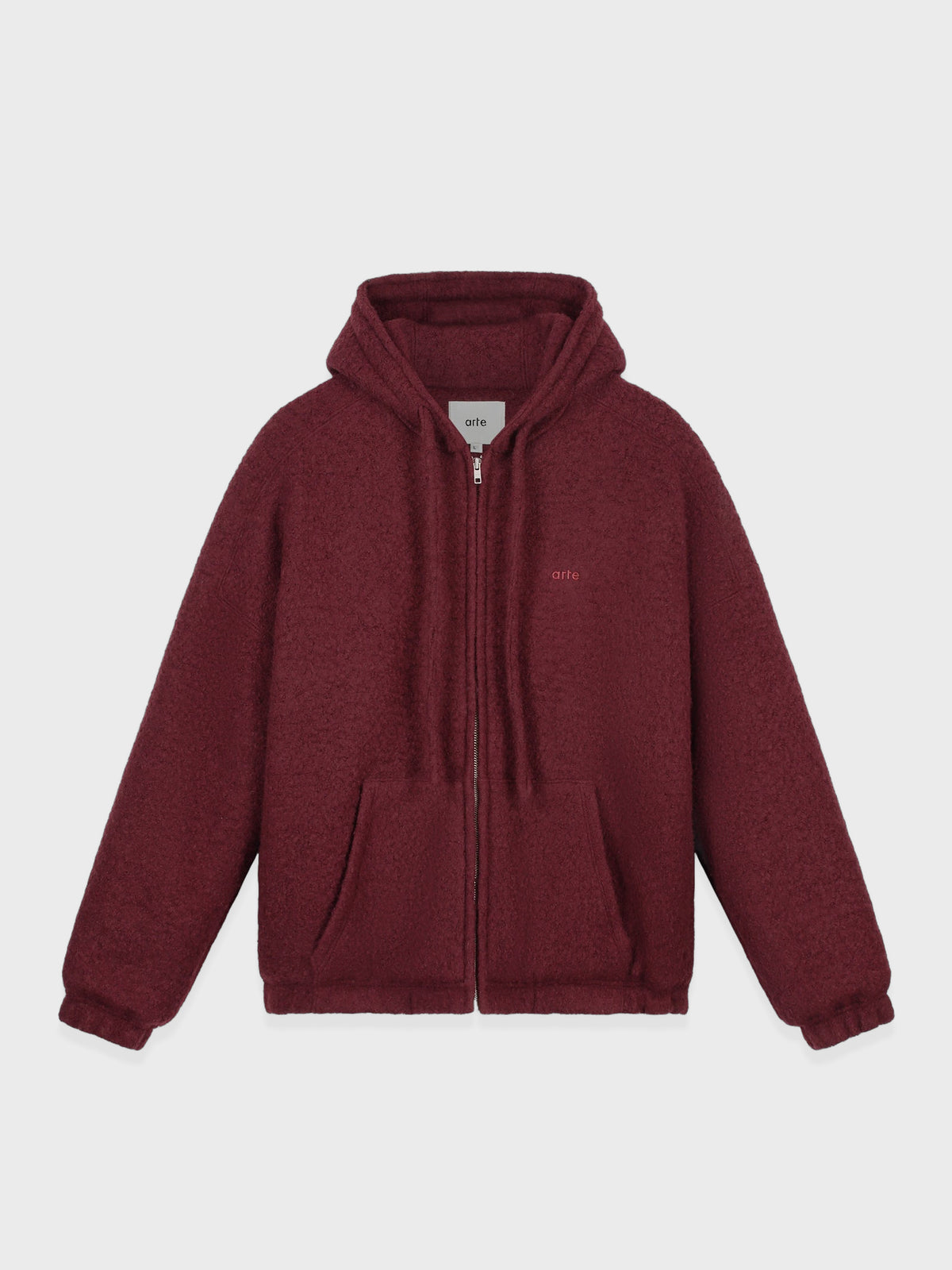Arte Antwerp Boiled Wool Hooded Jacket in Bordeaux, voorkant