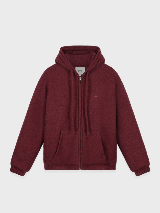 Arte Antwerp Boiled Wool Hooded Jacket in Bordeaux, voorkant