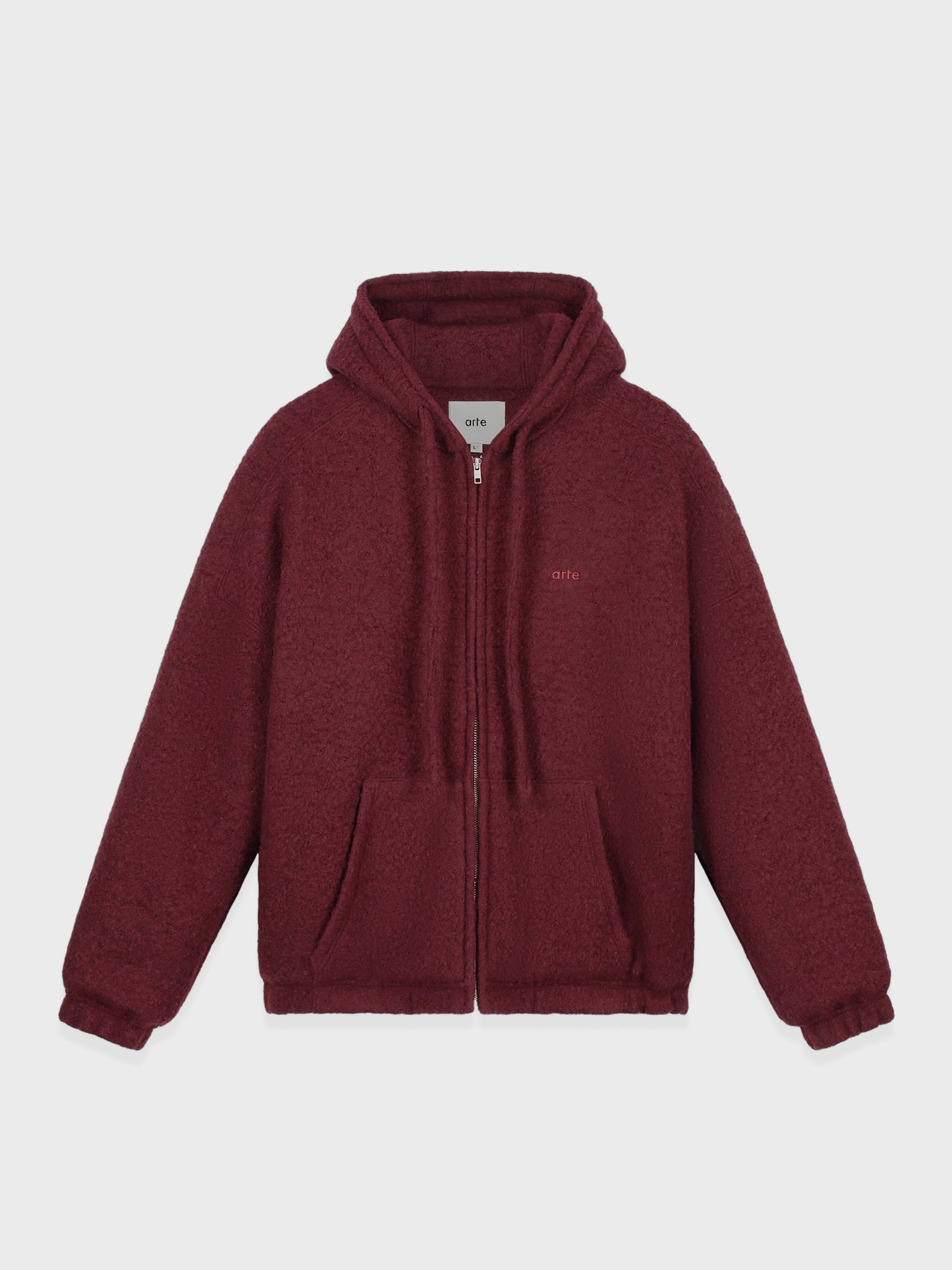 Arte Antwerp Boiled Wool Hooded Jacket in Bordeaux, voorkant