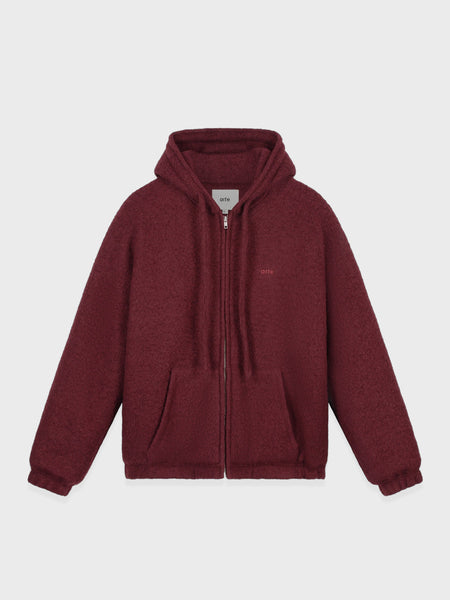 Arte Antwerp Boiled Wool Hooded Jacket in Bordeaux, voorkant