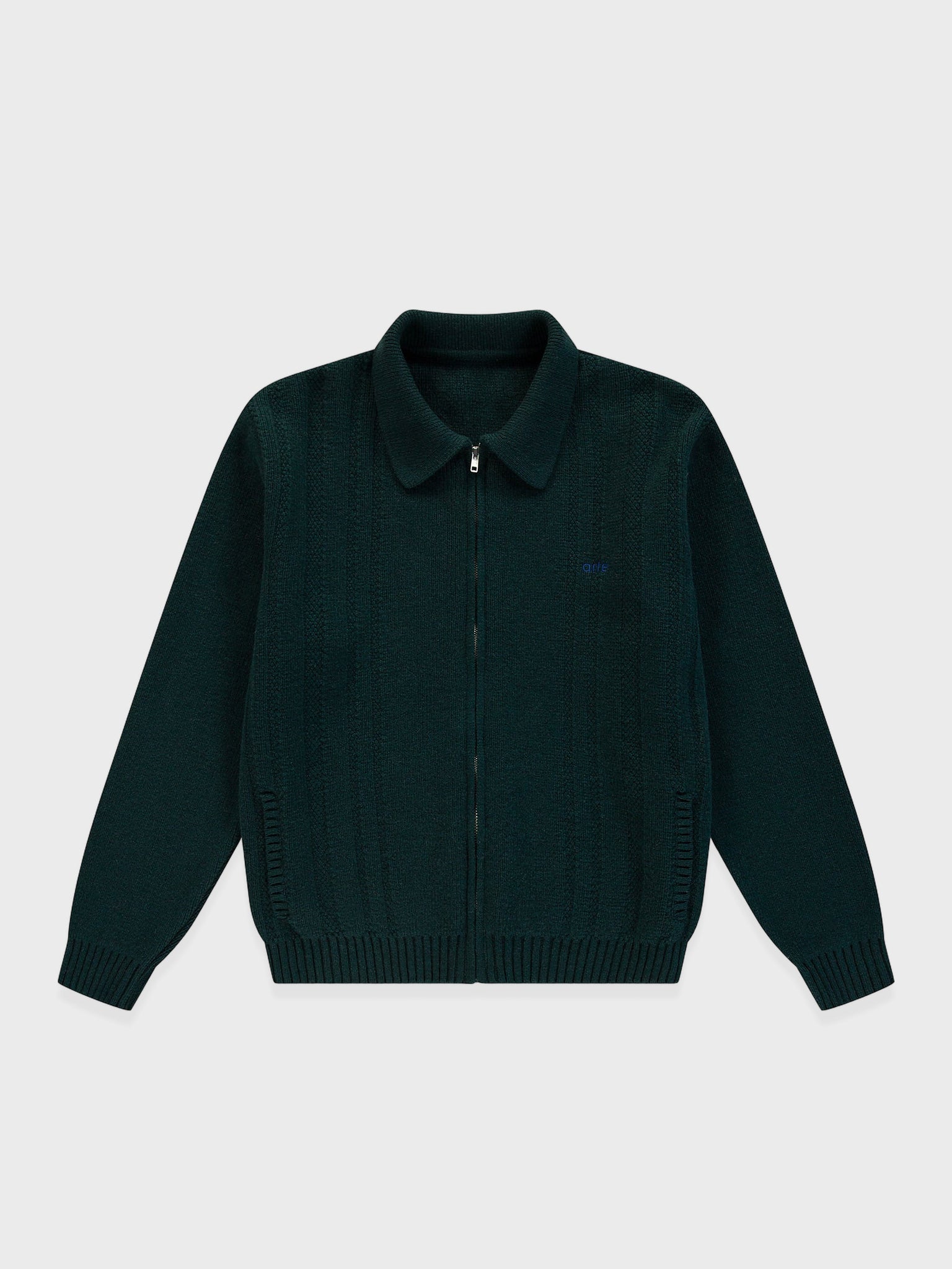 Arte Antwerp Cable Knit Zip Cardigan in groen, voorkant