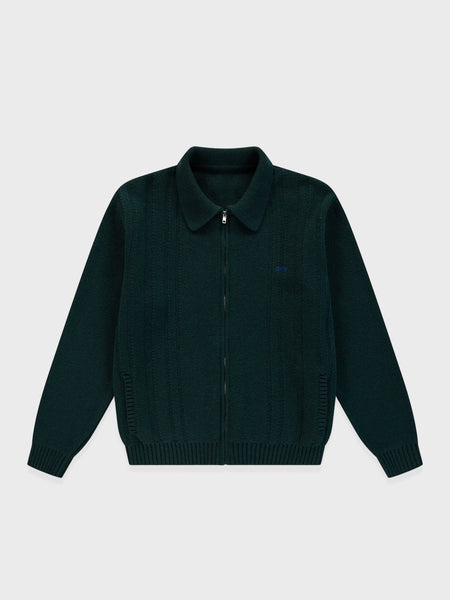 Arte Antwerp Cable Knit Zip Cardigan in groen, voorkant