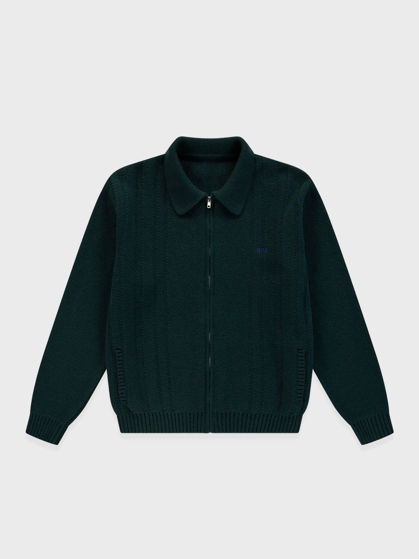 Arte Antwerp Cable Knit Zip Cardigan in groen, voorkant