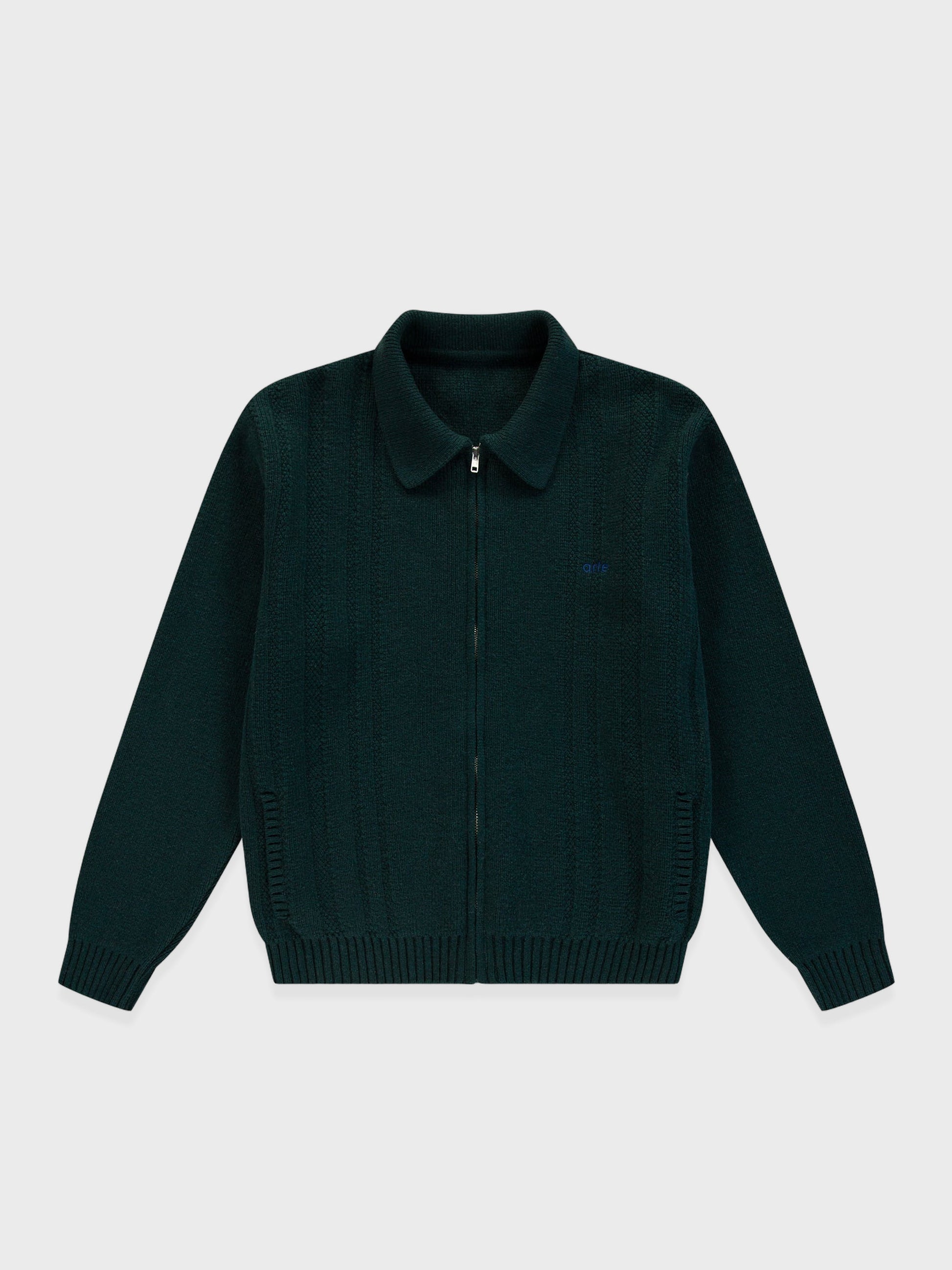 Arte Antwerp Cable Knit Zip Cardigan in groen, voorkant