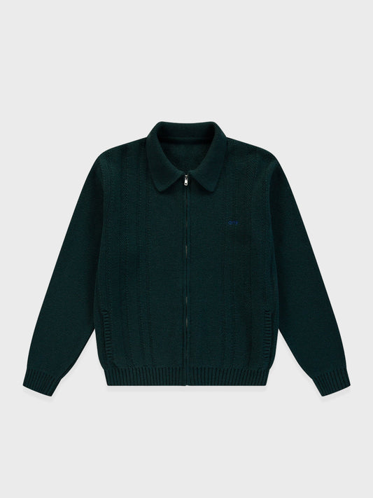 Arte Antwerp Cable Knit Zip Cardigan in groen, voorkant