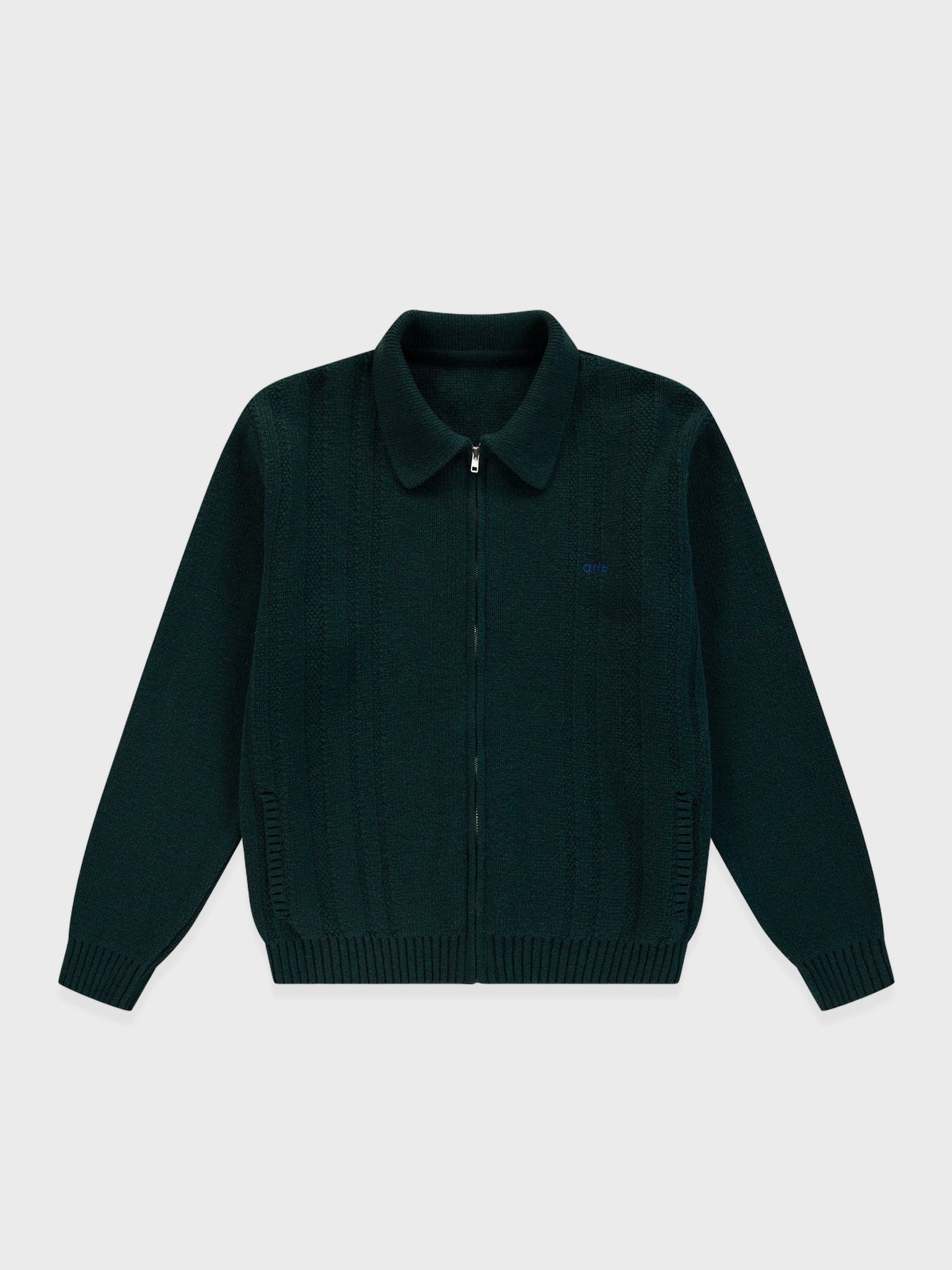 Arte Antwerp Cable Knit Zip Cardigan in groen, voorkant