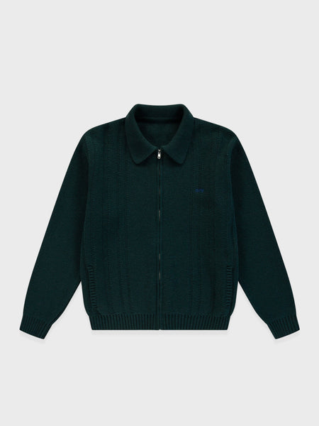 Arte Antwerp Cable Knit Zip Cardigan in groen, voorkant