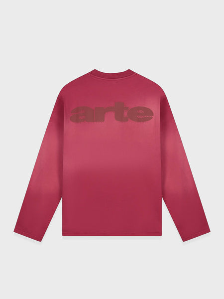 Arte Antwerp Stencil Sunfade Longsleeve in Bordeaux, voorkant met geborduurd logo