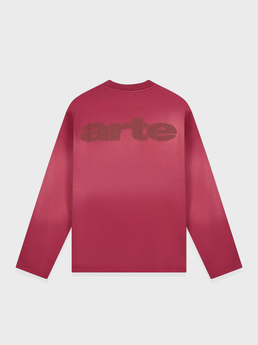 Arte Antwerp Stencil Sunfade longsleeve in Bordeaux met gedrukte opdruk op voorkant