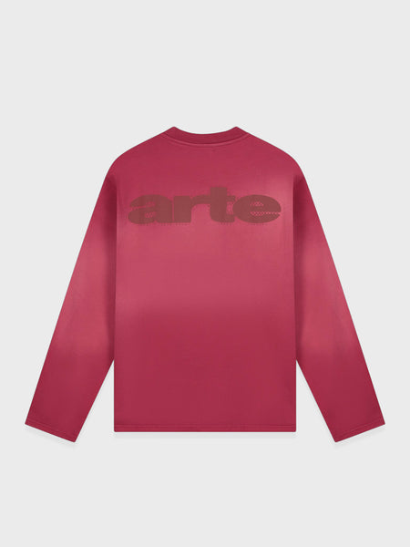 Arte Antwerp Stencil Sunfade longsleeve in Bordeaux met gedrukte opdruk op voorkant
