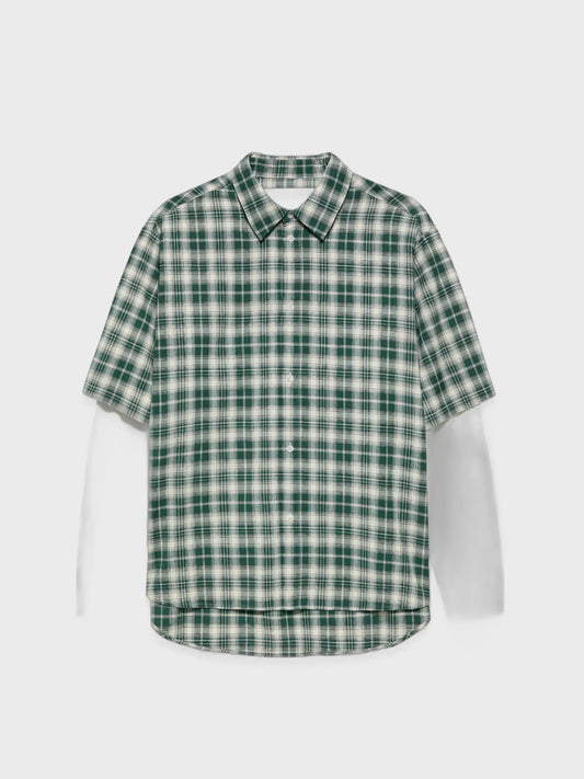 New Amsterdam Surf Association Double Layer Shirt groen/wit geruit shirt met korte mouwen en kraag