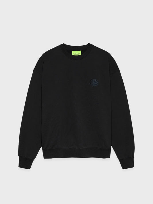 New Amsterdam Surf Association Logo Crewneck sweatshirt in Black/Night Sky, front view with small embroidered logo on chest