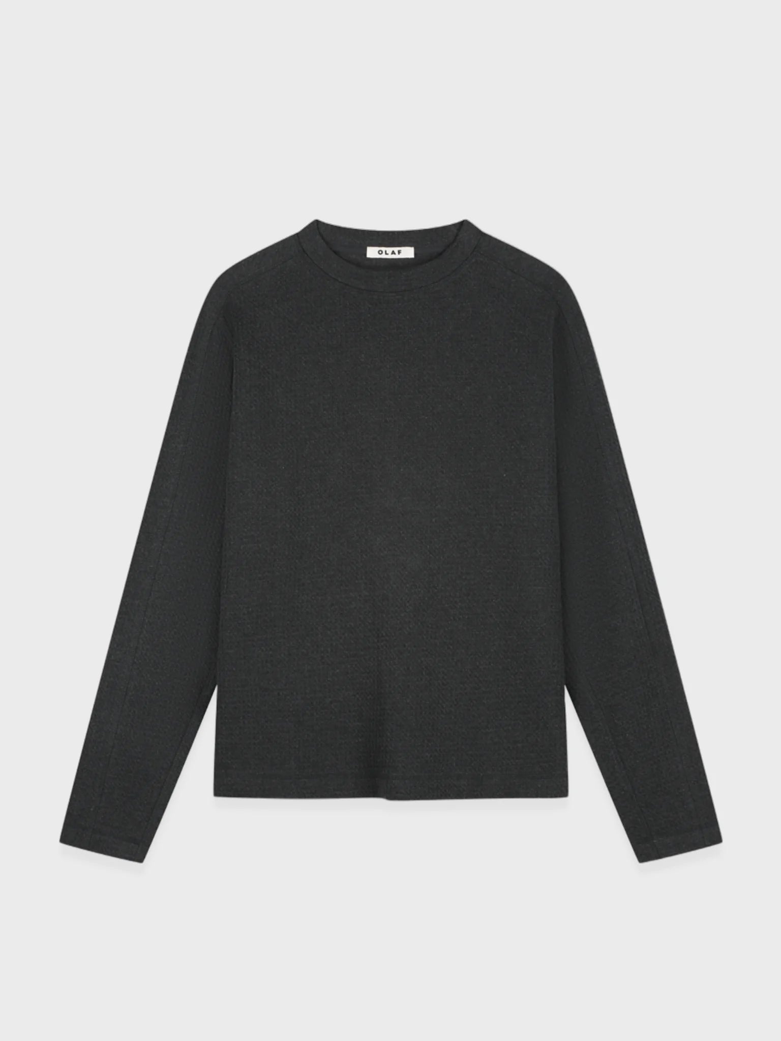 OLAF Waffle Crewneck in Charcoal, voorkant