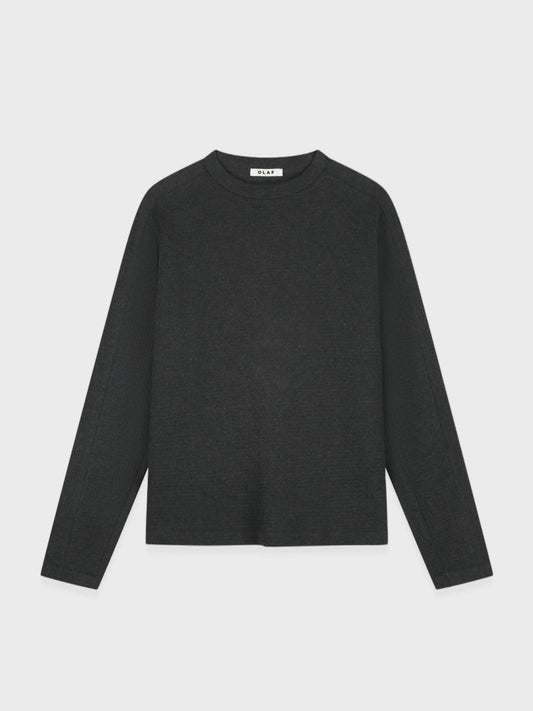 OLAF Waffle Crewneck in Charcoal, front view