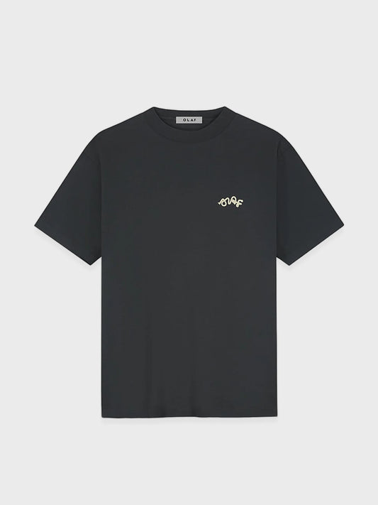 OLAF Lasso Signature Tee in charcoal met geborduurde logo op borst