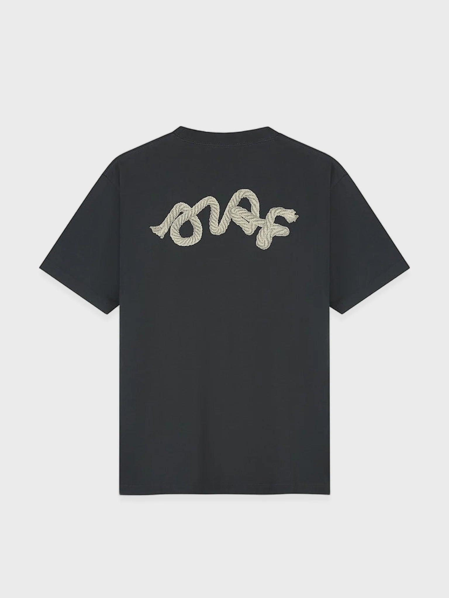 OLAF Lasso Signature Tee in Charcoal, voorkant met rope-grafic print