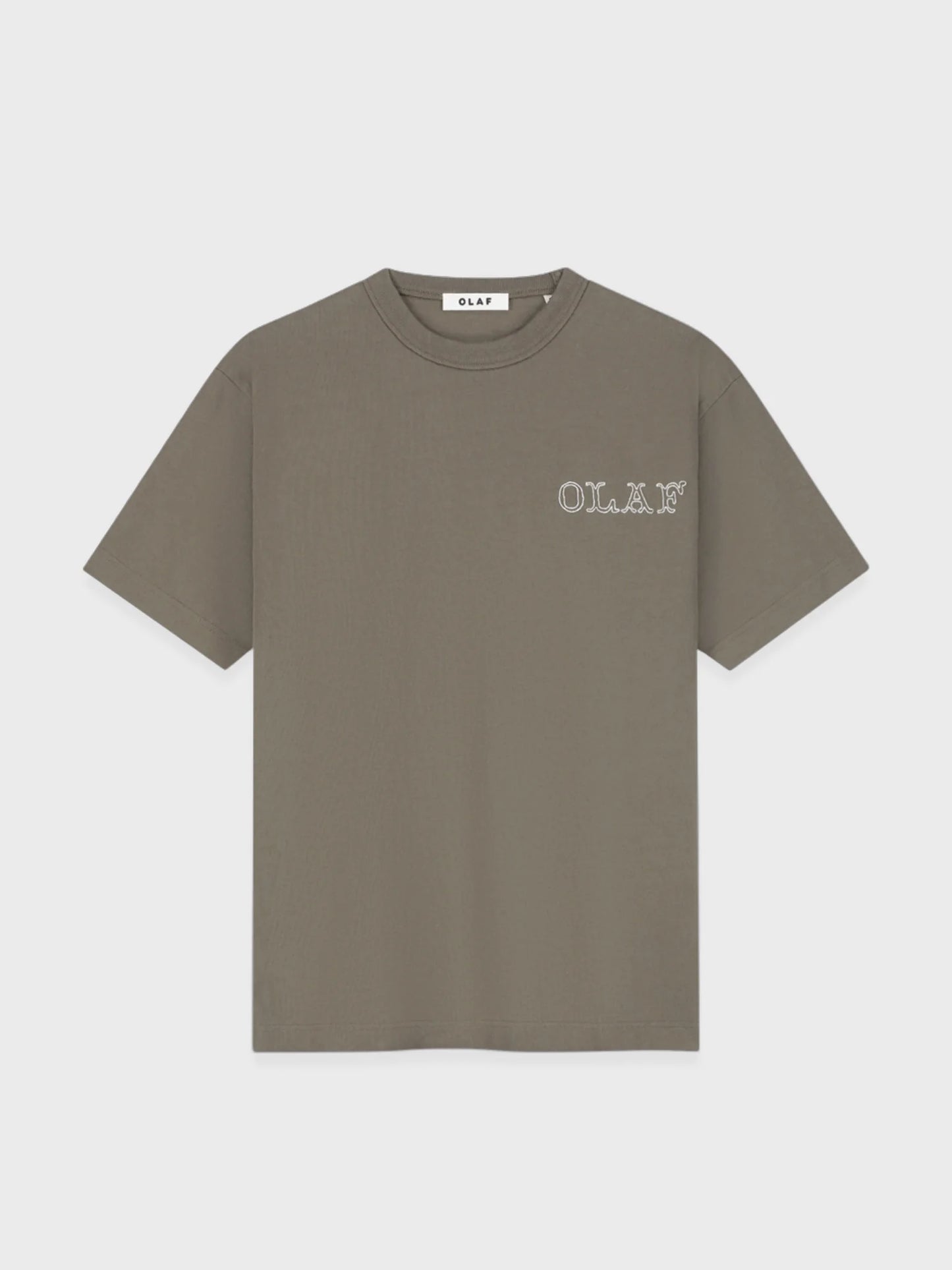 OLAF Western Logo T-shirt in Chocolate Chip, voorkant met geborduurd logo