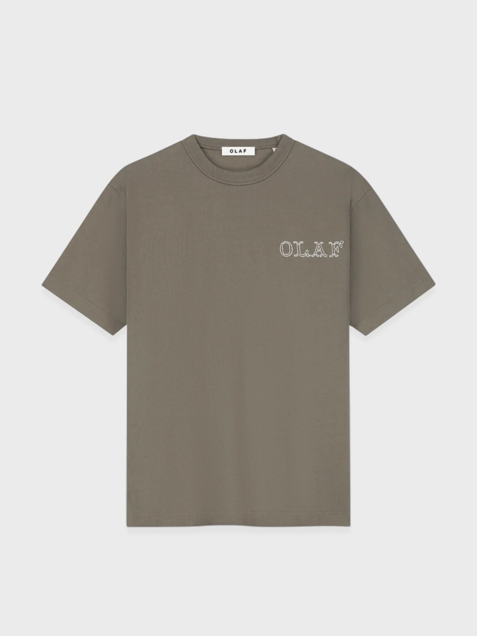 OLAF Western Logo T-shirt in Chocolate Chip, voorkant met geborduurd logo